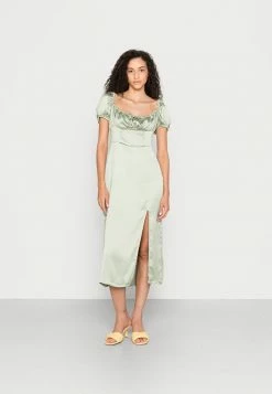 NA-KD SHORT PUFFY SLEEVE MIDI DRESS - Robe De Jour - Desert Sage