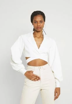 NA-KD OVERLAPPED PUFFY SLEEVE - Blouse - White