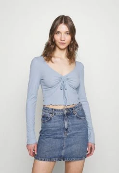 NA-KD DRAWSTRING DETAIL LONG SLEEVE - T-shirt à Manches Longues - Dusty Blue