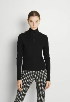 NA-KD HIGH NECK BUTTONED TOP - T-shirt à Manches Longues - Black