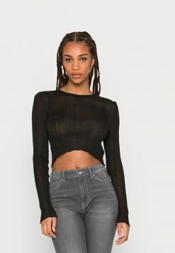 NA-KD LONG SLEEVE TOP - T-shirt à Manches Longues - Black