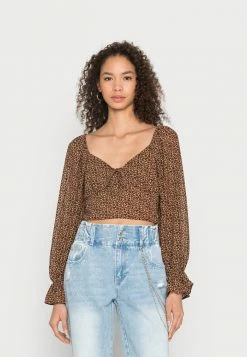 NA-KD TIE LONG SLEEVE BLOUSE  - T-shirt à Manches Longues - Beige