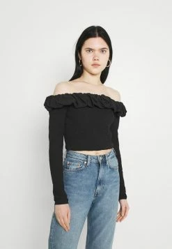 NA-KD OFF SHOULDER - T-shirt à Manches Longues - Black