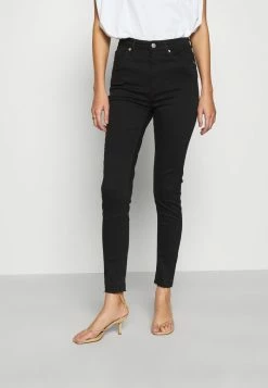 NA-KD SKINNY HIGH WAIST OPEN HEM - Jeans Skinny - Black