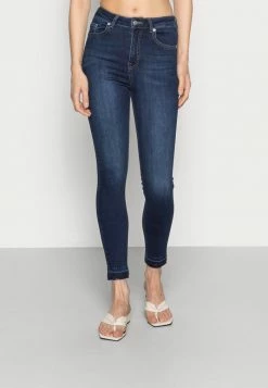NA-KD HIGH WAIST OPEN HEM - Jeans Skinny - Dark Blue