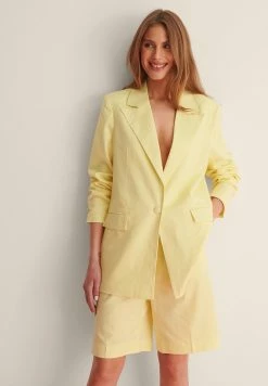 NA-KD LINEN BLEND BLAZER - Manteau Court - Dusty Yellow