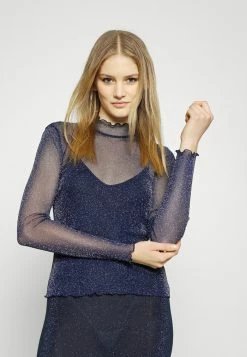 NA-KD GLITTER TURTLENECK - T-shirt à Manches Longues - Midnight Blue