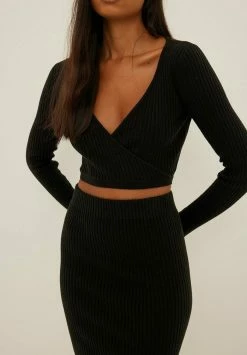 NA-KD MIT LANGEN ÄRMELN UND WICKELDETAIL - Pullover - Black