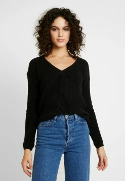 NA-KD DEEP FRONT V NECK - Pullover - Black