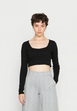 NA-KD DEFINED CHEST DROPPED - T-shirt à Manches Longues - Black