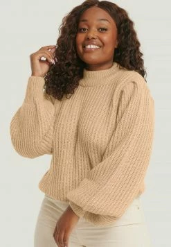 NA-KD MIT PUFFÄRMELN - Pullover - Beige