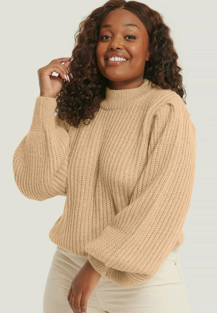 NA-KD MIT PUFFÄRMELN - Pullover - Beige 1 NA-KD MIT PUFFÄRMELN - Pullover - Beige