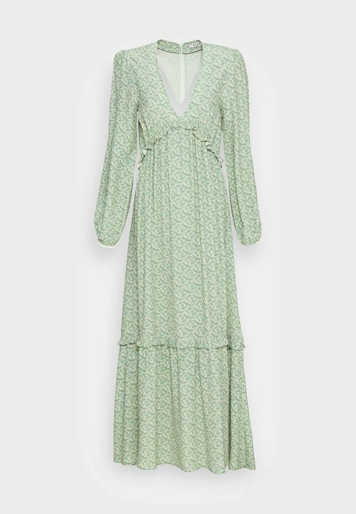 NA-KD BALLOON SLEEVE FRILL DRESS - Robe Longue - Green Flower 4 NA-KD BALLOON SLEEVE FRILL DRESS - Robe Longue - Green Flower – Image 4