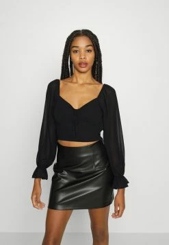 NA-KD TIE LONG SLEEVE BLOUSE  - T-shirt à Manches Longues - Black