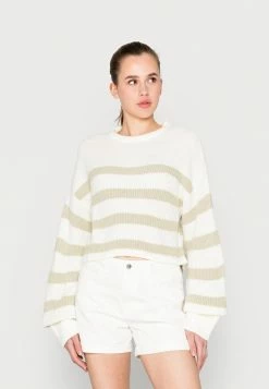 NA-KD STRIPED CROPPED - Pullover - Green/beige