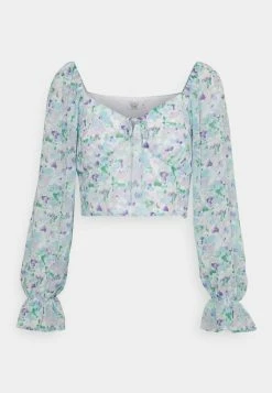 NA-KD TIE DETAIL LONG SLEEVE BLOUSE - Blouse - Blue