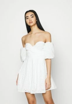 NA-KD EMBROIDERED MINI DRESS - Robe De Soirée - White