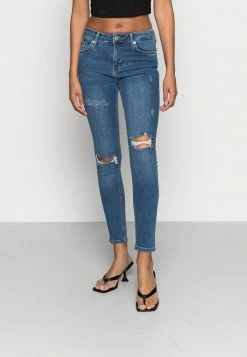 NA-KD MID WAIST DESTROYED - Jeans Skinny - Mid Blue