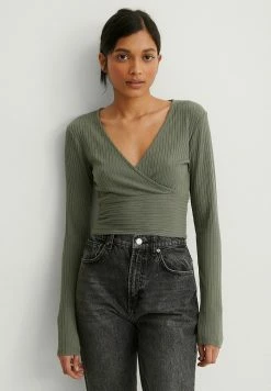 NA-KD WICKELDETAIL - T-shirt à Manches Longues - Khaki