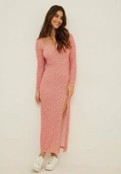 NA-KD Robe Longue - Painted Floral Coral