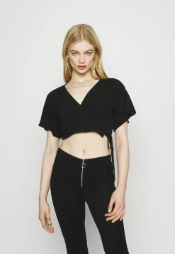 NA-KD FLARED SLEEVE - T-shirt Imprimé - Black