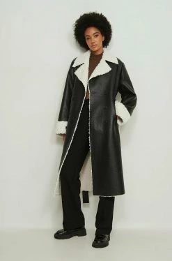 NA-KD MIT TEDDY - Manteau Classique - Black, White