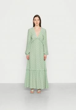 NA-KD BALLOON SLEEVE FRILL DRESS - Robe Longue - Green Flower