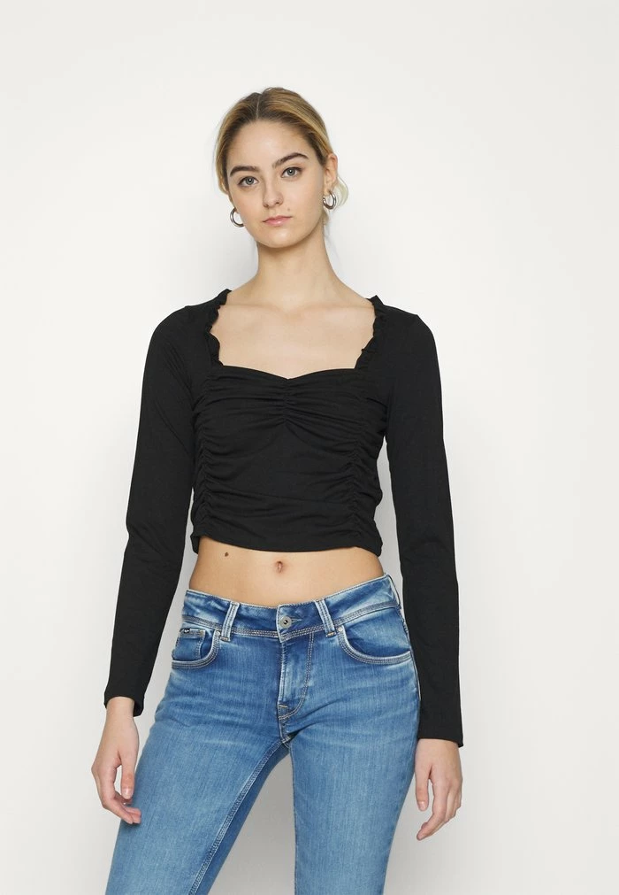 NA-KD FRILL DETAIL RUCHED - T-shirt à Manches Longues - Black 1 NA-KD FRILL DETAIL RUCHED - T-shirt à Manches Longues - Black