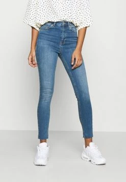 NA-KD HIGH WAIST RAW HEM - Jeans Skinny - Mid Blue