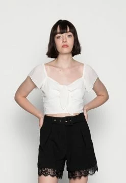 NA-KD FRONT TIE - T-shirt Imprimé - White