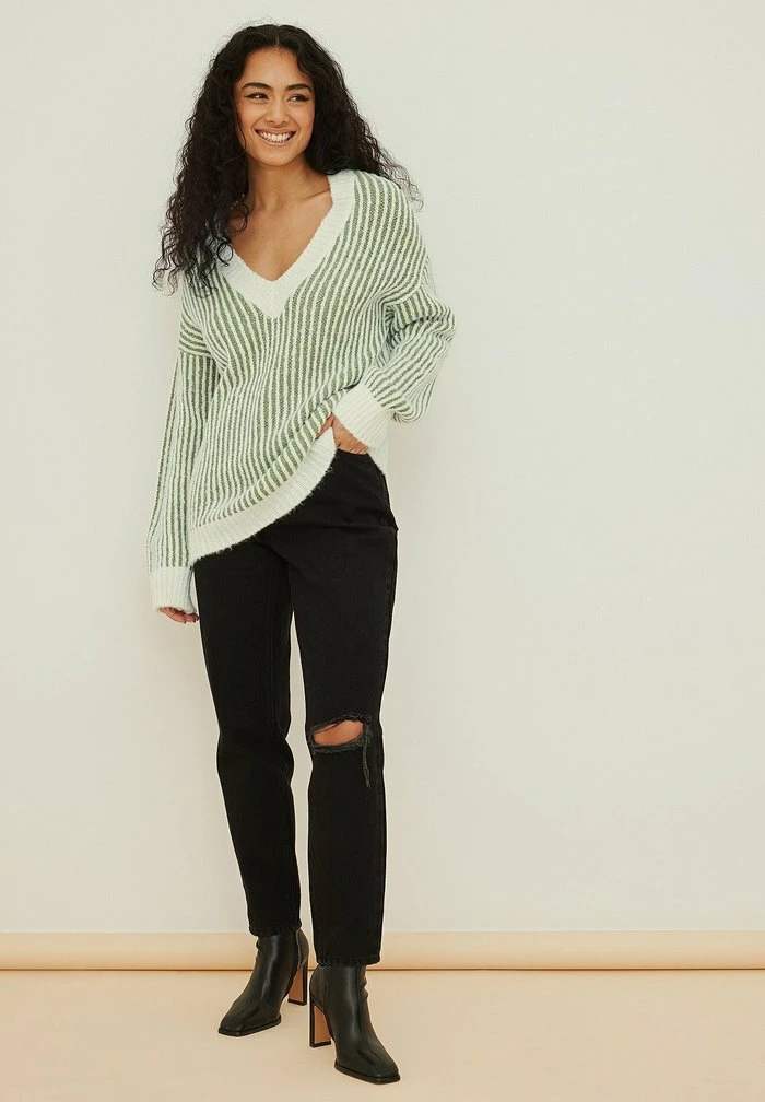 NA-KD ZWEIFARBIGER - Pullover - Green/white 3 NA-KD ZWEIFARBIGER - Pullover - Green/white – Image 3