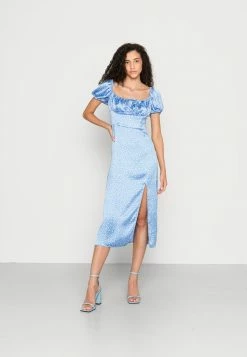 NA-KD SHORT PUFFY SLEEVE MIDI DRESS - Robe De Jour - Blue Dash