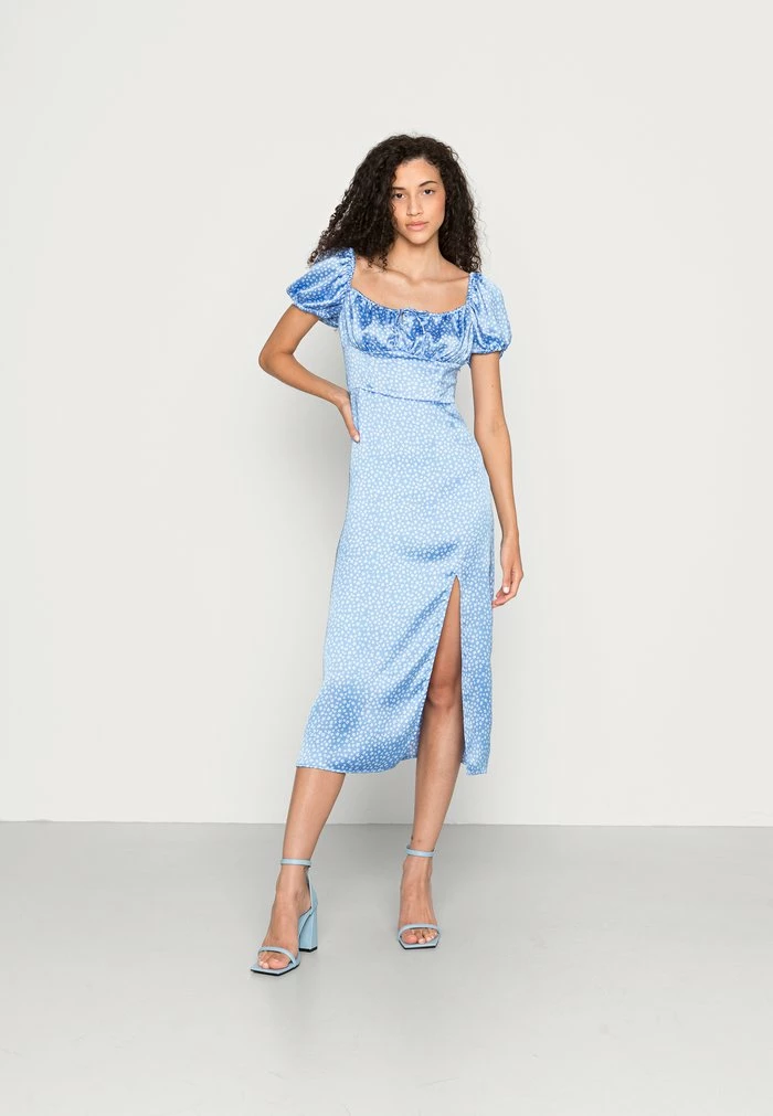 NA-KD SHORT PUFFY SLEEVE MIDI DRESS - Robe De Jour - Blue Dash 1 NA-KD SHORT PUFFY SLEEVE MIDI DRESS - Robe De Jour - Blue Dash
