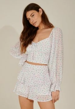 NA-KD TIE DETAIL RECYCLED LONG SLEEVE - Blouse - Watercolor Flowers