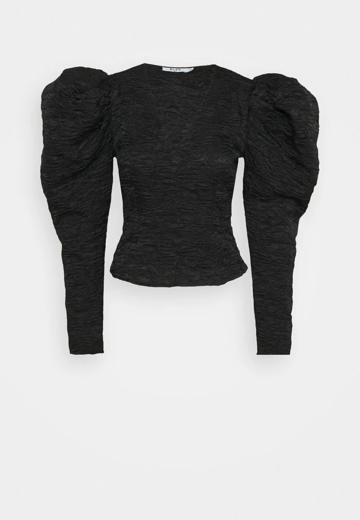 NA-KD DEEP NECK PUFFY SLEEVE BLOUSE - Blouse - Black 1 NA-KD DEEP NECK PUFFY SLEEVE BLOUSE - Blouse - Black