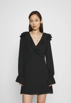 NA-KD WRAPPED FRILL DRESS - Robe De Jour - Black