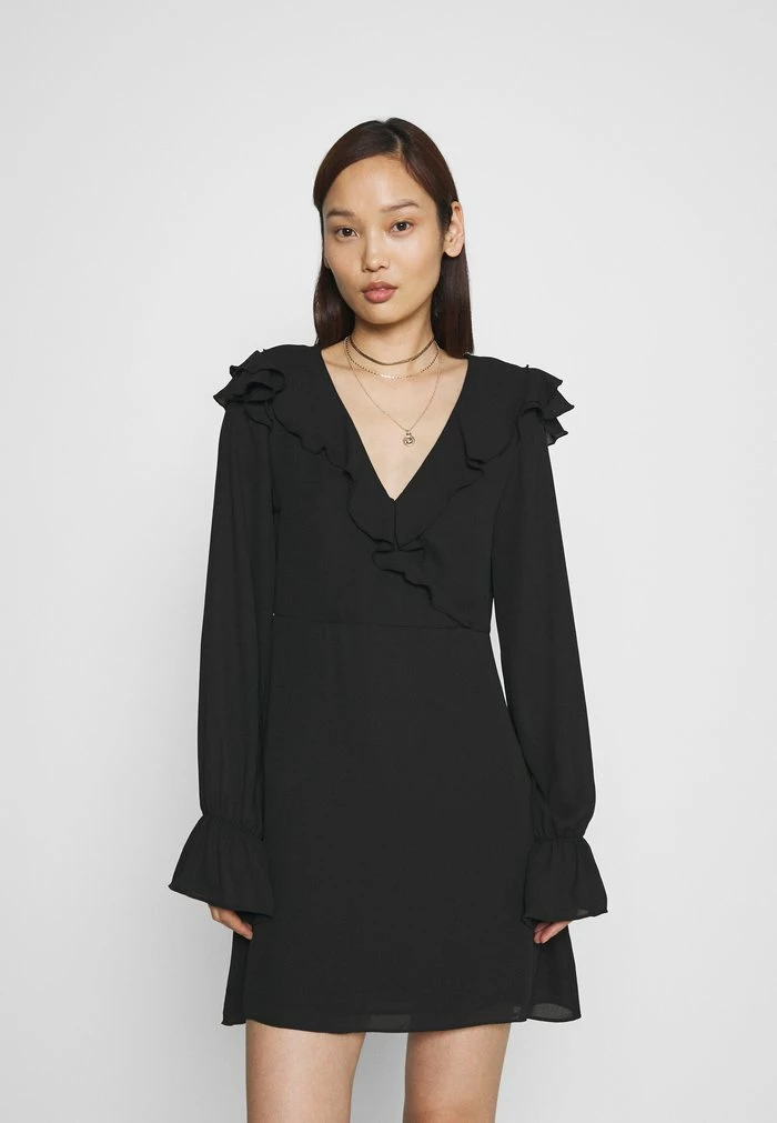 NA-KD WRAPPED FRILL DRESS - Robe De Jour - Black 1 NA-KD WRAPPED FRILL DRESS - Robe De Jour - Black