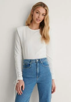 NA-KD SHOULDER PADDED - T-shirt à Manches Longues - White