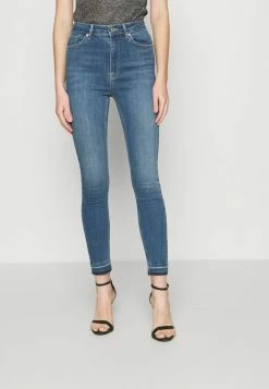 NA-KD SKINNY HIGH WAIST OPEN HEM - Jeans Skinny - Mid Blue