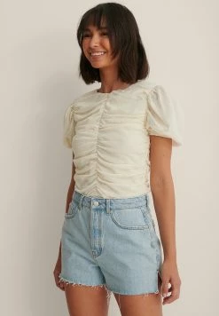NA-KD SIDE SLIT - Short En Jean - Light Blue