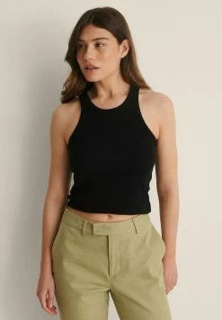 NA-KD ORGANIC GERIPPTES - Débardeur - Black