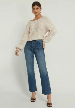 NA-KD HIGH WAIST RAW - Jean Droit - Mid Blue