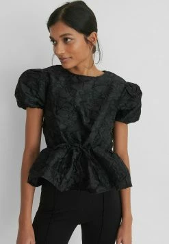 NA-KD STRUCTURED DRAWSTRING - Blouse - Black