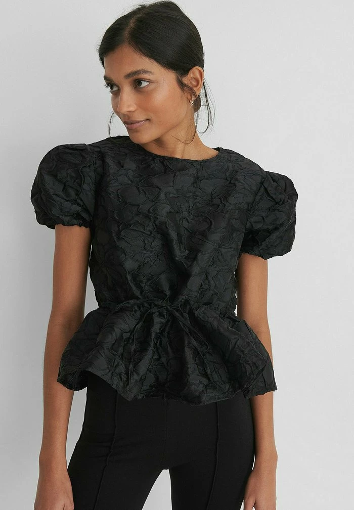 NA-KD STRUCTURED DRAWSTRING - Blouse - Black 1 NA-KD STRUCTURED DRAWSTRING - Blouse - Black