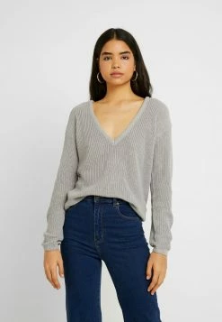 NA-KD DEEP FRONT V NECK - Pullover - Grey