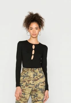 NA-KD KEYHOLE LONG SLEEVE - T-shirt à Manches Longues - Black