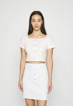 NA-KD BABYLOCK RUFFLE TOP - T-shirt Imprimé - White