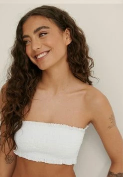 NA-KD SMOCKED FLOUNCE - Haut De Bikini - White