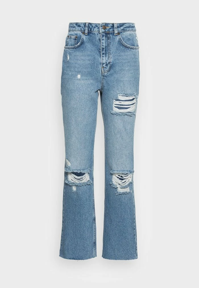 NA-KD DESTROYED DETAIL HIGH WAIST STRAIGHT - Jean Boyfriend - Mid Blue 4 NA-KD DESTROYED DETAIL HIGH WAIST STRAIGHT - Jean Boyfriend - Mid Blue – Image 4