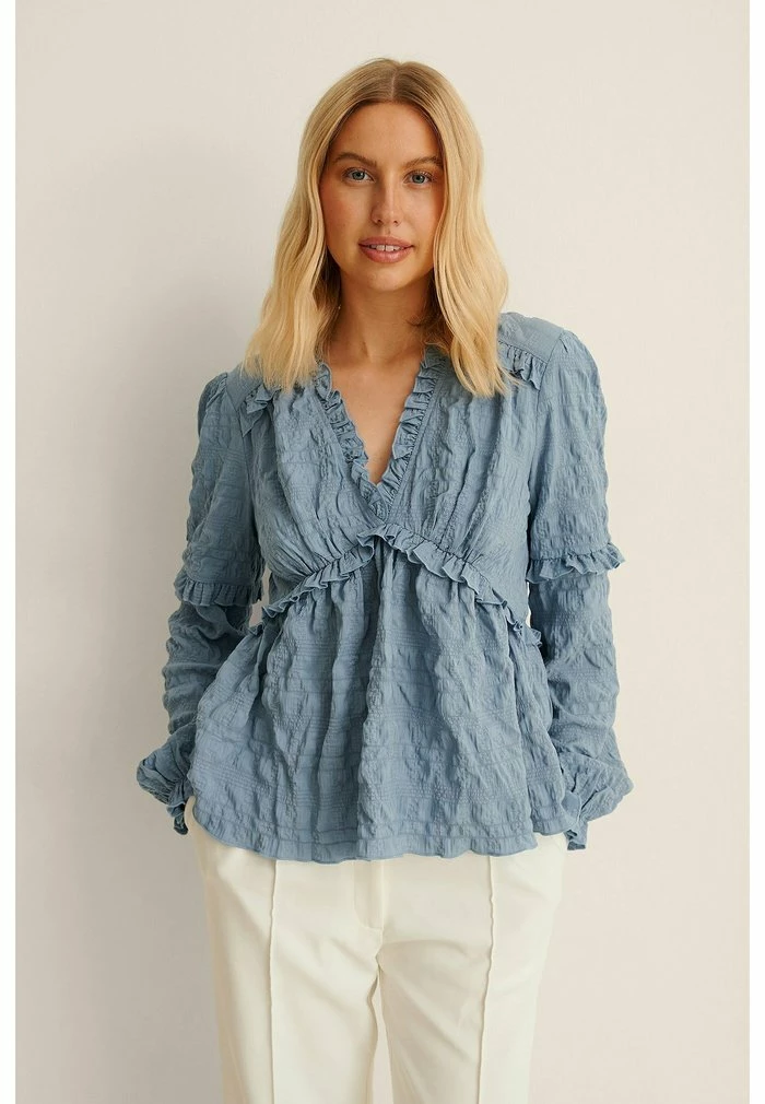 NA-KD RECYCELT STRUKTURIERTE - Blouse - Stone Blue 1 NA-KD RECYCELT STRUKTURIERTE - Blouse - Stone Blue
